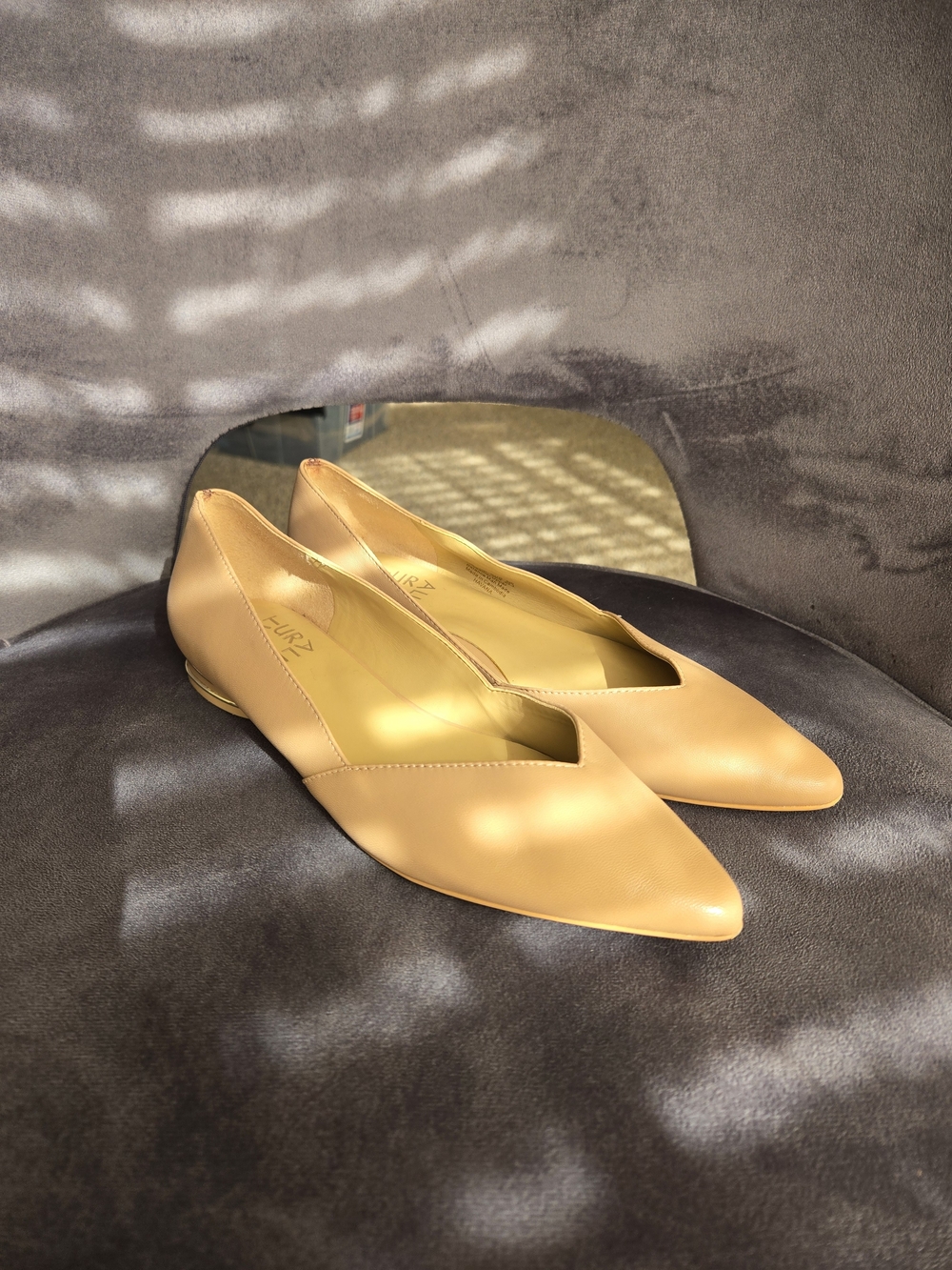 Naturalizer Pointed V-Cut Ballet Flats in Camel Tan